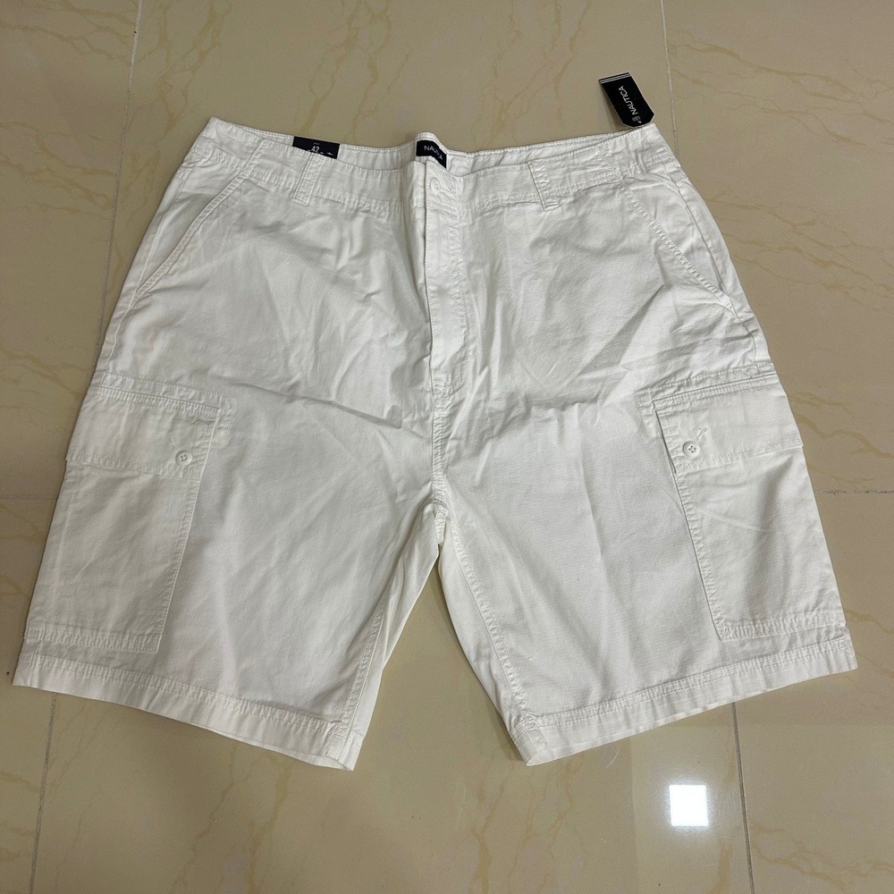 Nautica Cargo Shorts Mens 42 White New Cotton Casual Outdoor Summer Pocketed